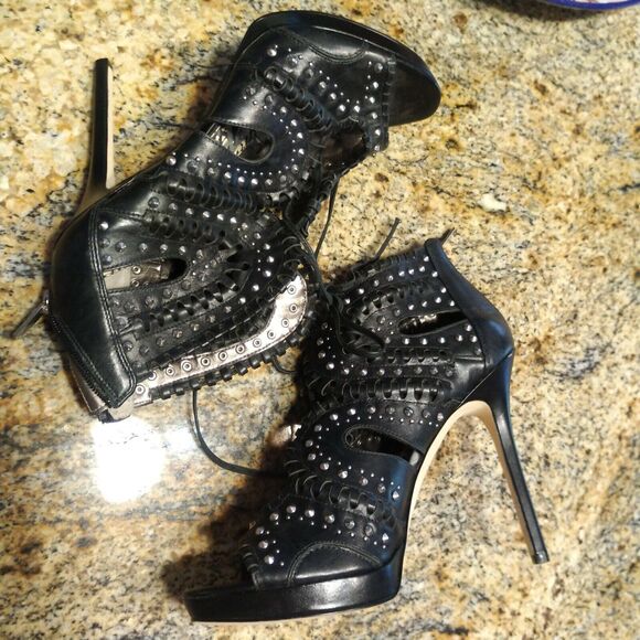 Sam Edelman Elyese Black Leather Studs Open Toe Sandals Women's Size 9 M - Picture 4 of 14